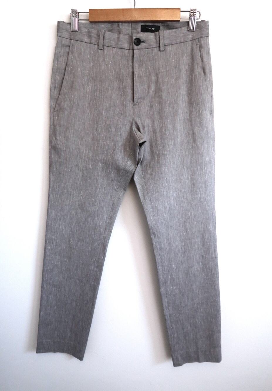 THEORY Zaine Stretch Linen Crunch 3 Melange Gray Pant Trouser Nordstrom 28 $245